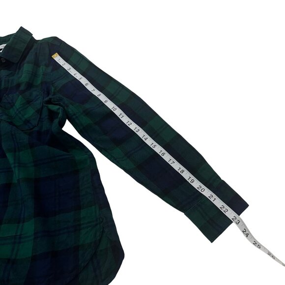 Old Navy Womens Green & Navy Plaid The Classic Fit Button-Up Flannel Shirt SZ M - Picture 7 of 11